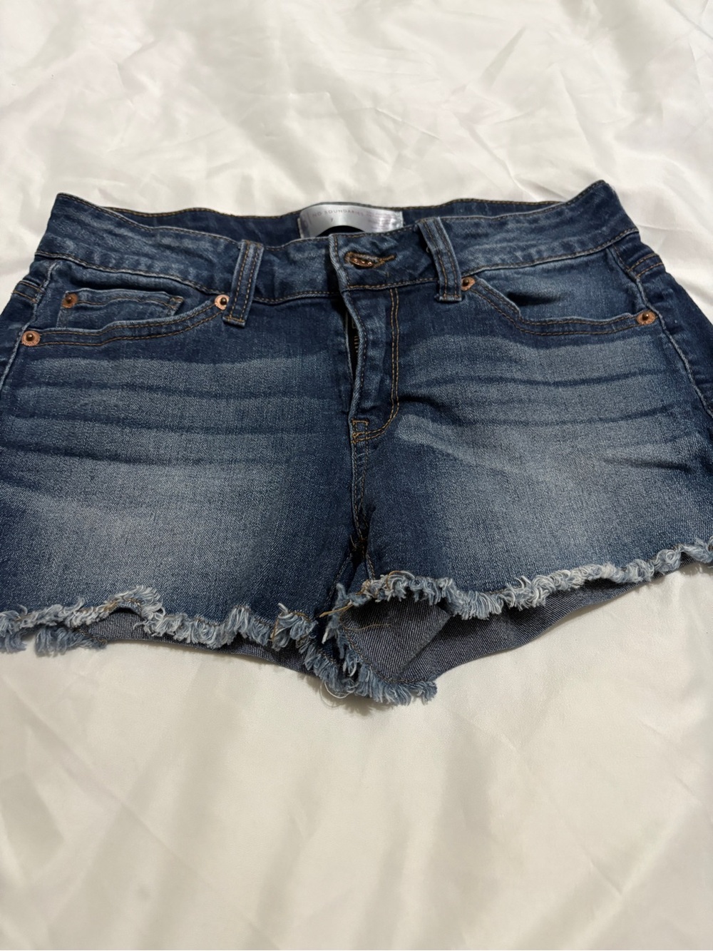 No Boundaries Dark Blue Frayed Hem Denim Shorts
